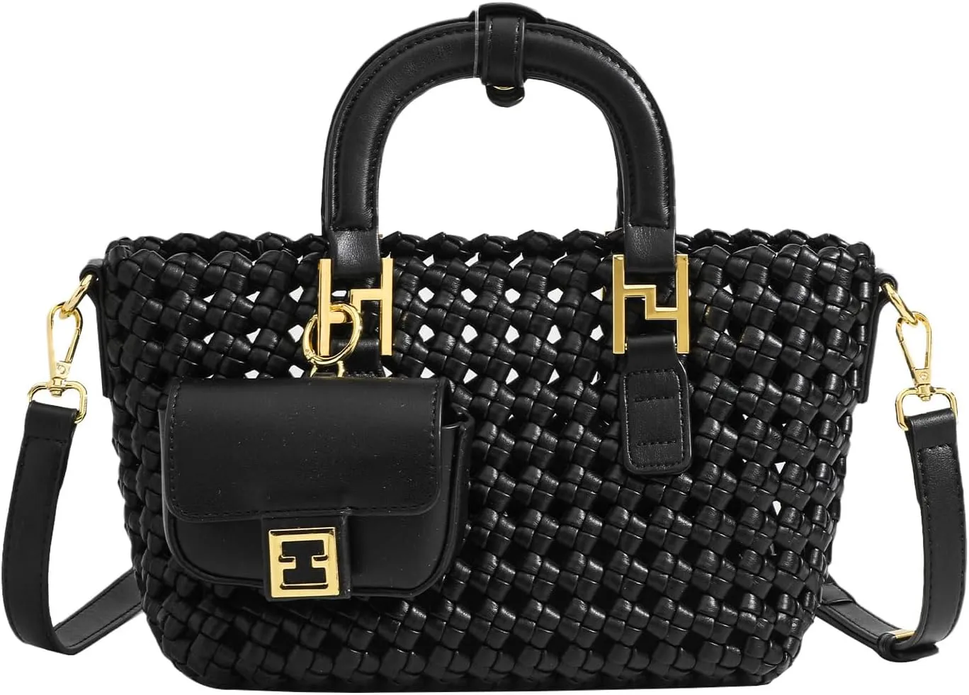 Fashion Crossbody Shoulder Bag, Women Top Handle Bag Woven Tote Bag, Casual Handbags and Purses Travel Phone Bag (Black)