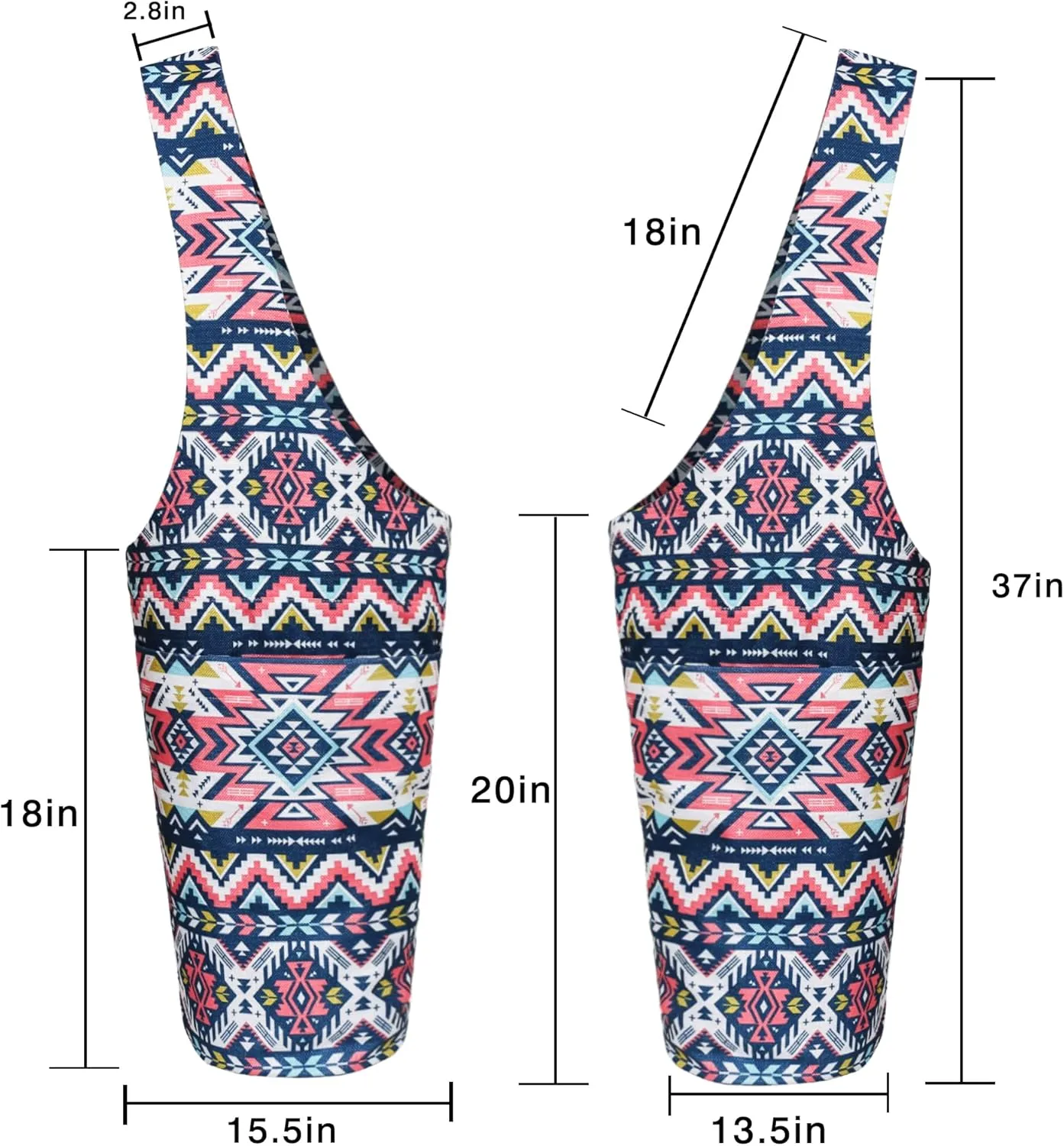 Fashion Printed Yoga Mat Bag with Large Side Pocket & Zipper Pocket Long Tote Yoga Bag Fit Most Size Mats - Holds More Yoga Accessories
