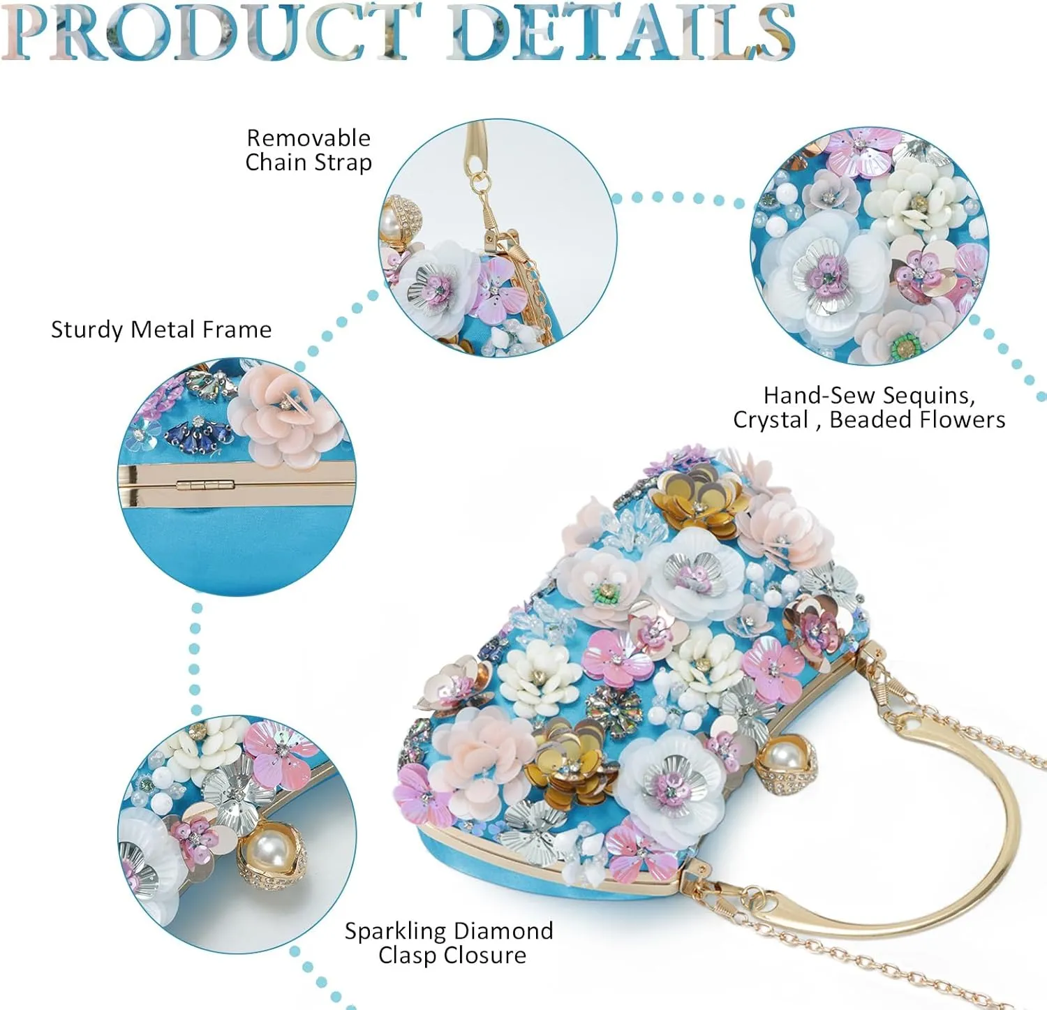 Fecialy Flower Clutch Purse Women 3D Floral Evening Handbags Chain Strap Shoulder Bag for Formal Party Bride Wedding