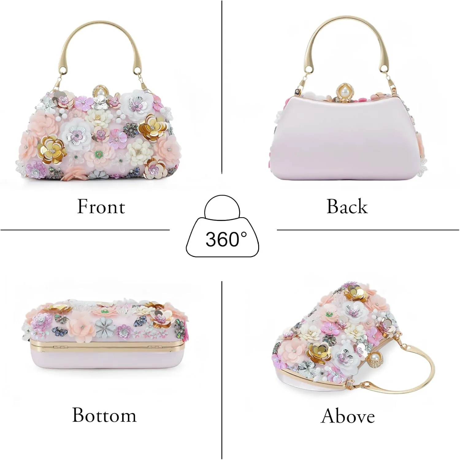 Fecialy Flower Clutch Purse Women 3D Floral Evening Handbags Chain Strap Shoulder Bag for Formal Party Bride Wedding