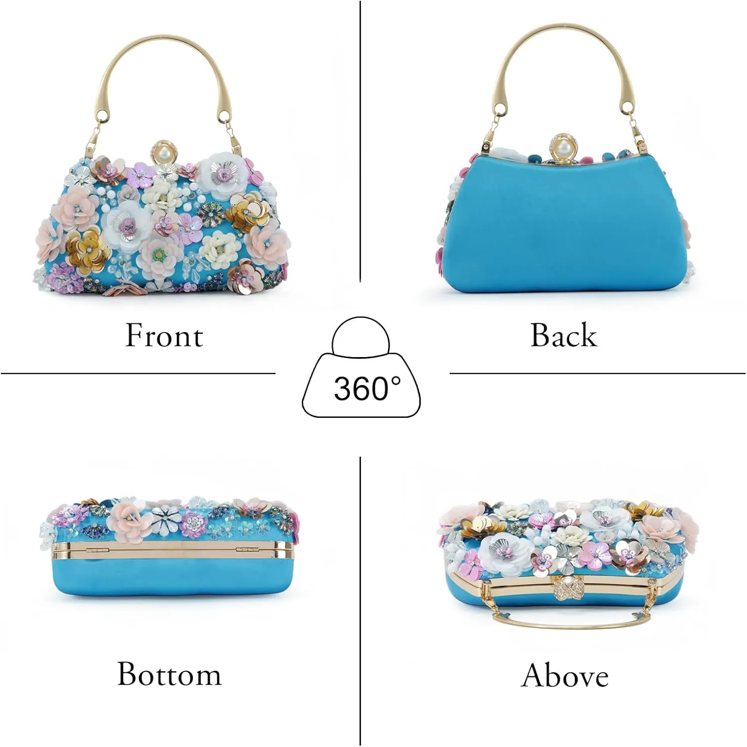 Fecialy Flower Clutch Purse Women 3D Floral Evening Handbags Chain Strap Shoulder Bag for Formal Party Bride Wedding