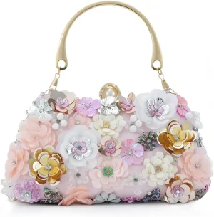 Fecialy Flower Clutch Purse Women 3D Floral Evening Handbags Chain Strap Shoulder Bag for Formal Party Bride Wedding