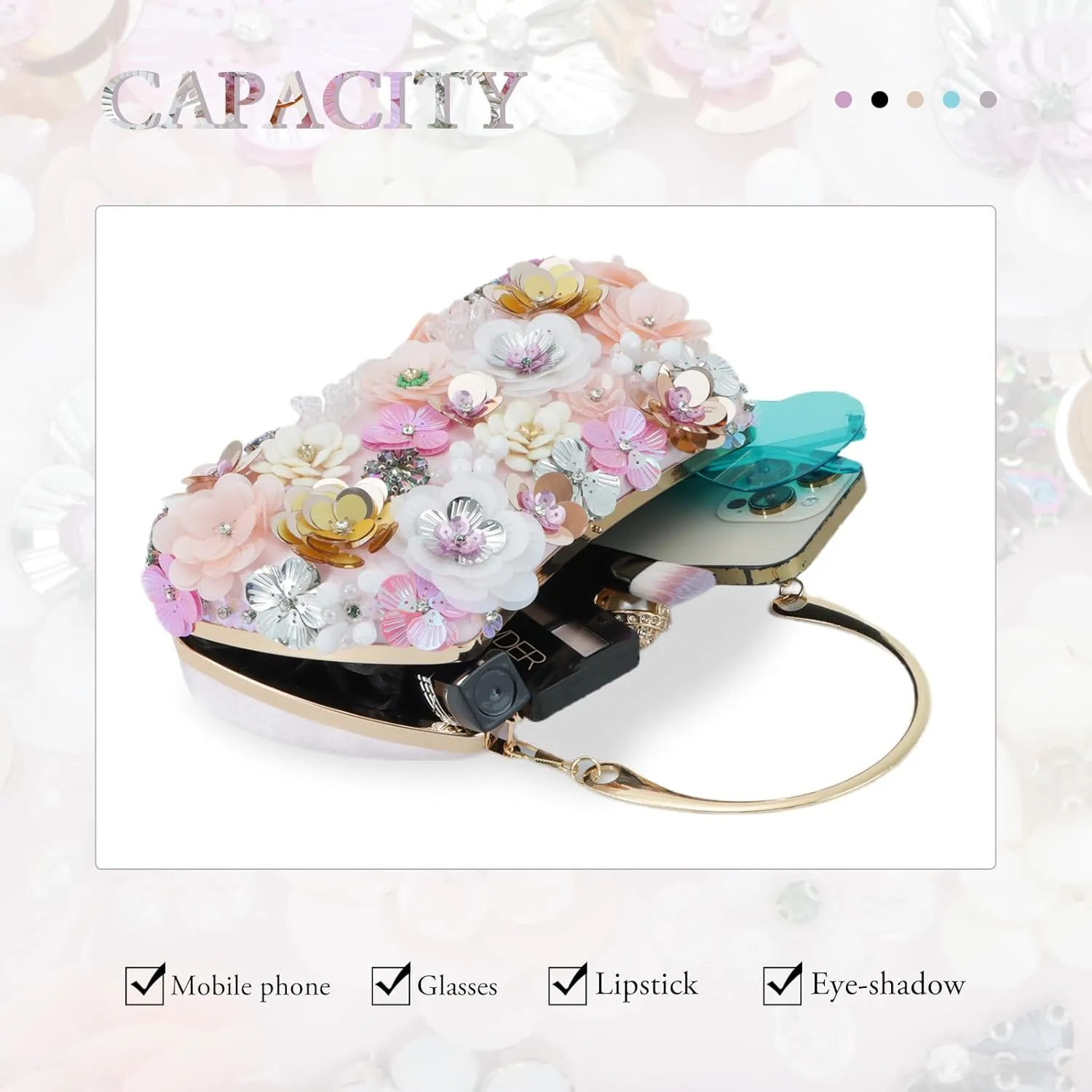 Fecialy Flower Clutch Purse Women 3D Floral Evening Handbags Chain Strap Shoulder Bag for Formal Party Bride Wedding