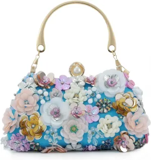 Fecialy Flower Clutch Purse Women 3D Floral Evening Handbags Chain Strap Shoulder Bag for Formal Party Bride Wedding