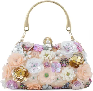 Fecialy Flower Clutch Purse Women 3D Floral Evening Handbags Chain Strap Shoulder Bag for Formal Party Bride Wedding