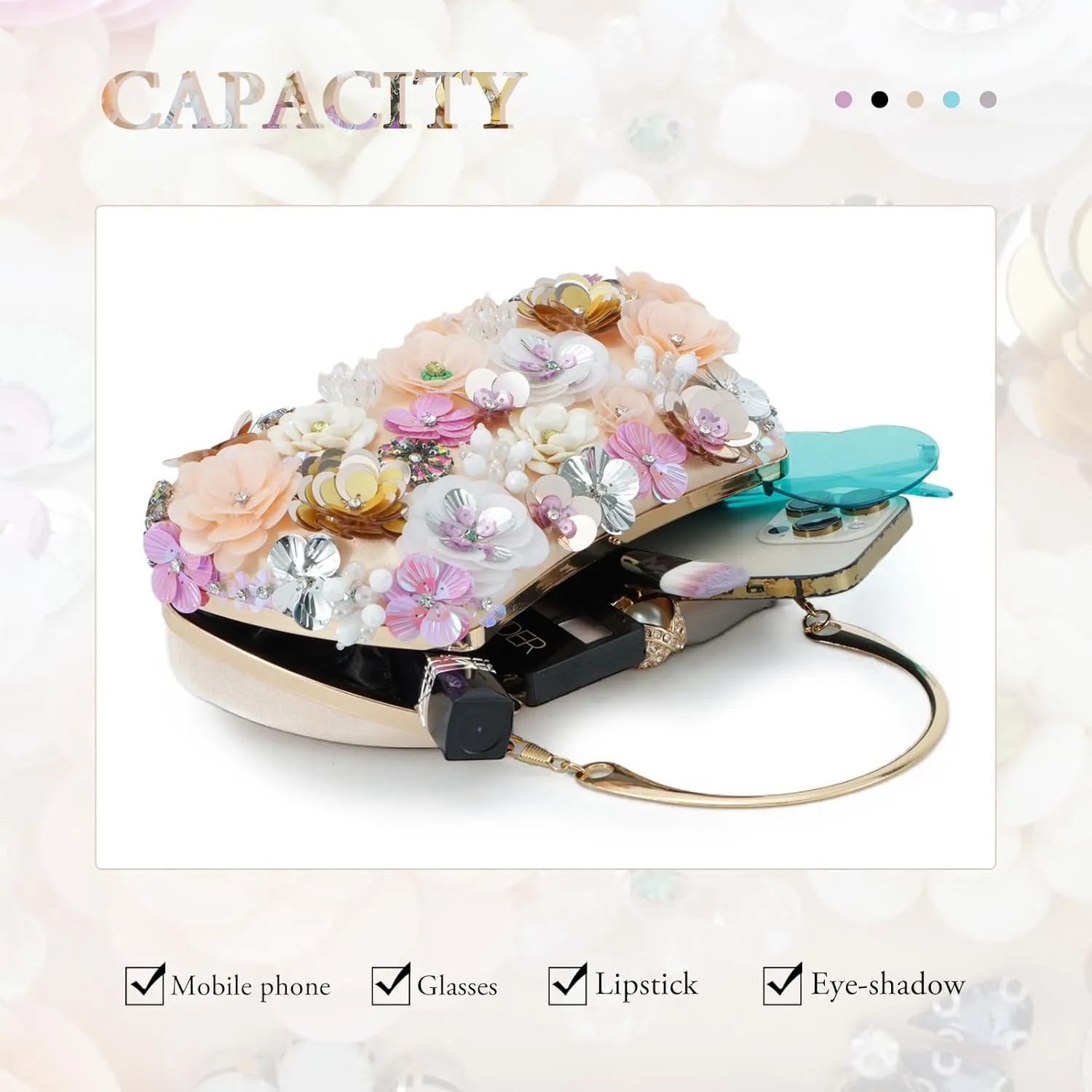 Fecialy Flower Clutch Purse Women 3D Floral Evening Handbags Chain Strap Shoulder Bag for Formal Party Bride Wedding