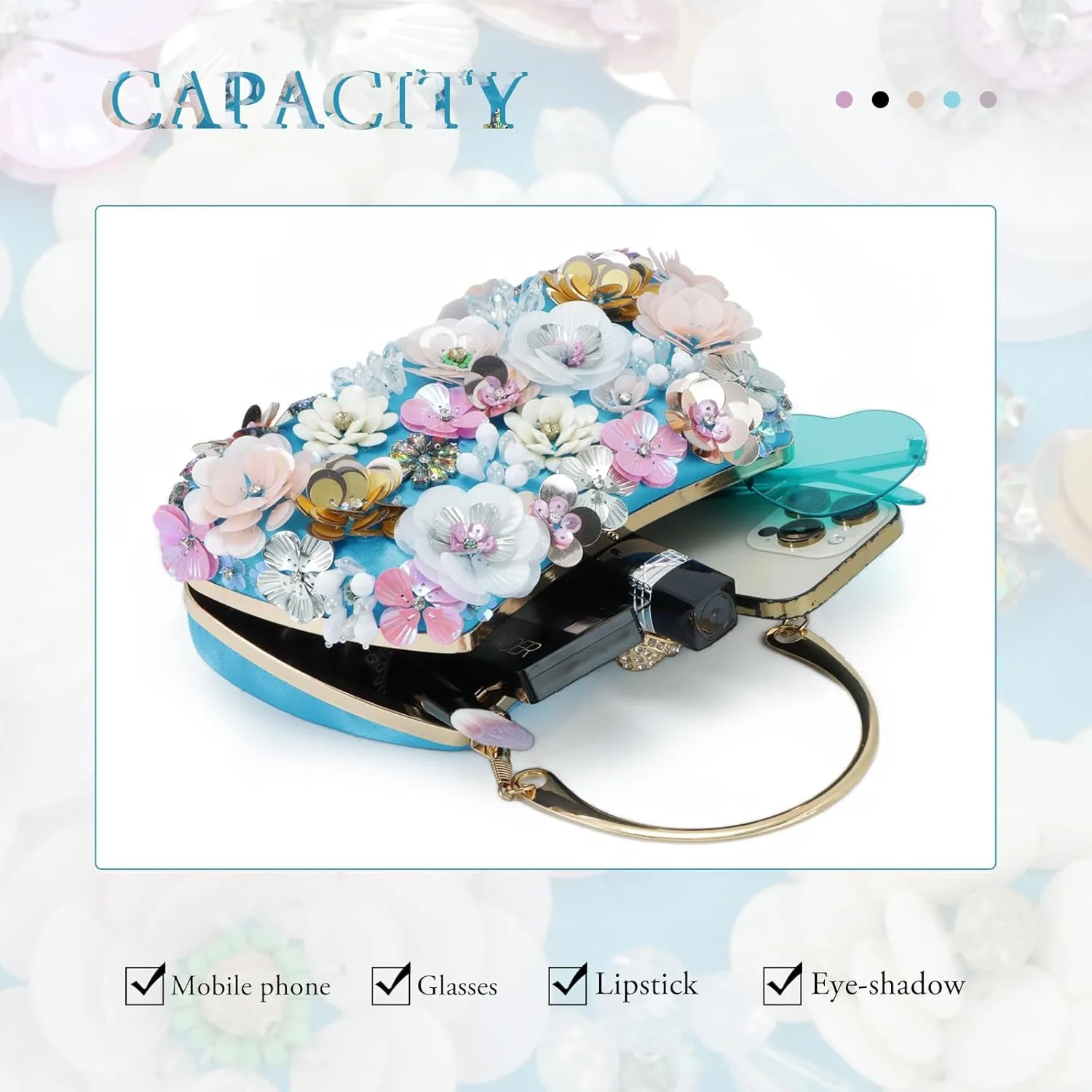 Fecialy Flower Clutch Purse Women 3D Floral Evening Handbags Chain Strap Shoulder Bag for Formal Party Bride Wedding