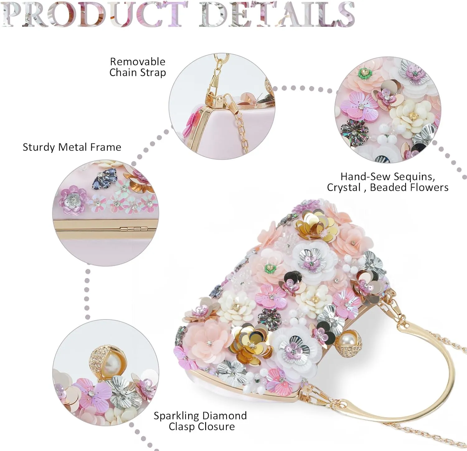 Fecialy Flower Clutch Purse Women 3D Floral Evening Handbags Chain Strap Shoulder Bag for Formal Party Bride Wedding
