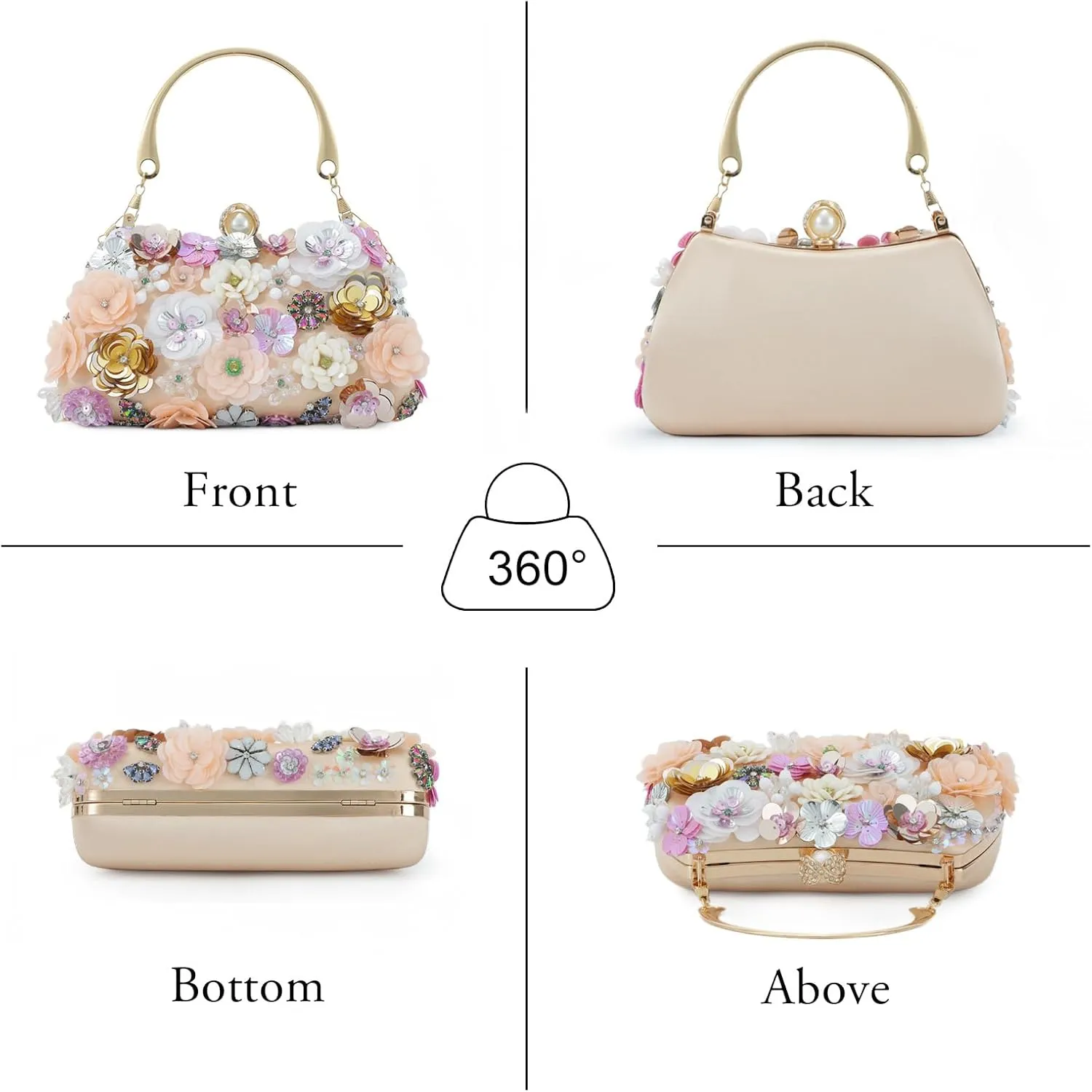 Fecialy Flower Clutch Purse Women 3D Floral Evening Handbags Chain Strap Shoulder Bag for Formal Party Bride Wedding