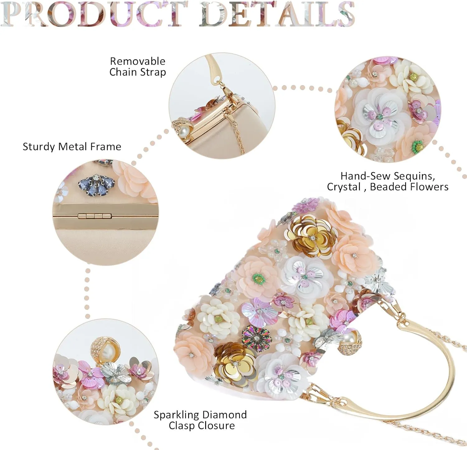 Fecialy Flower Clutch Purse Women 3D Floral Evening Handbags Chain Strap Shoulder Bag for Formal Party Bride Wedding