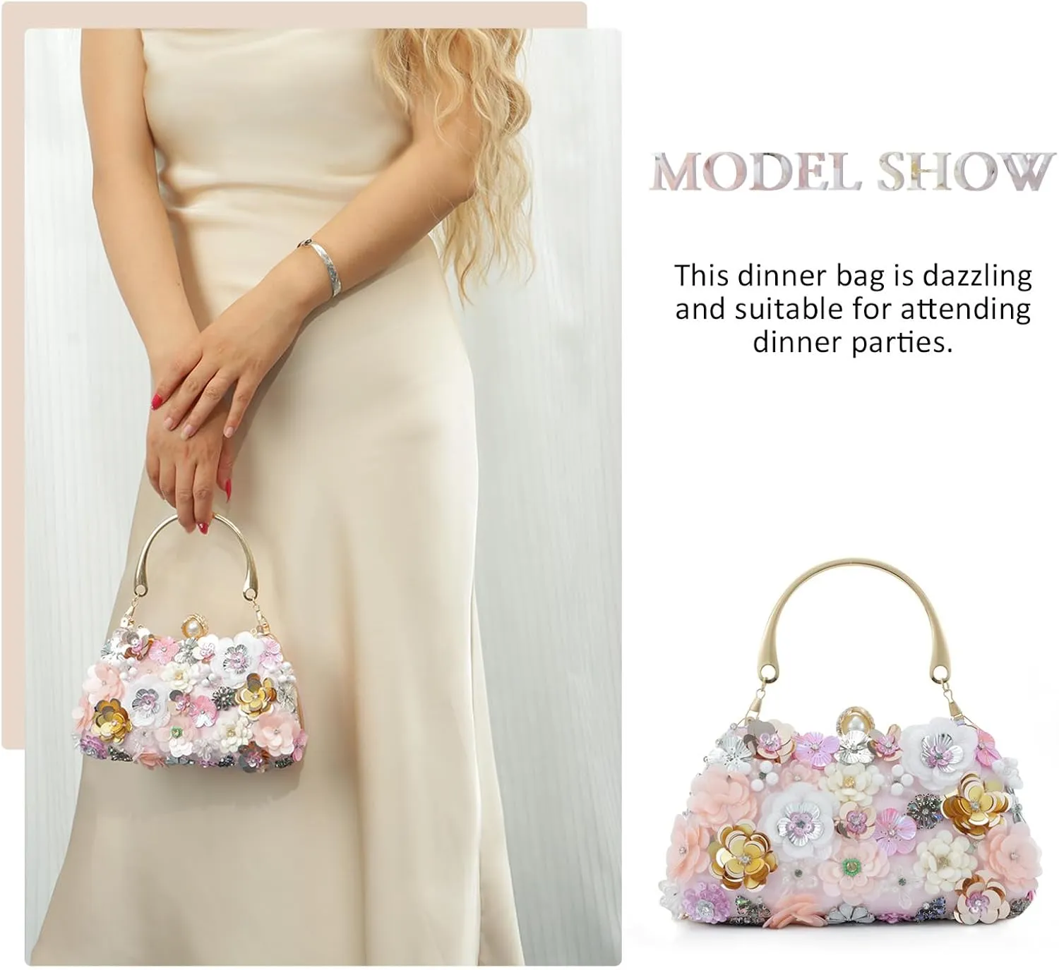 Fecialy Flower Clutch Purse Women 3D Floral Evening Handbags Chain Strap Shoulder Bag for Formal Party Bride Wedding
