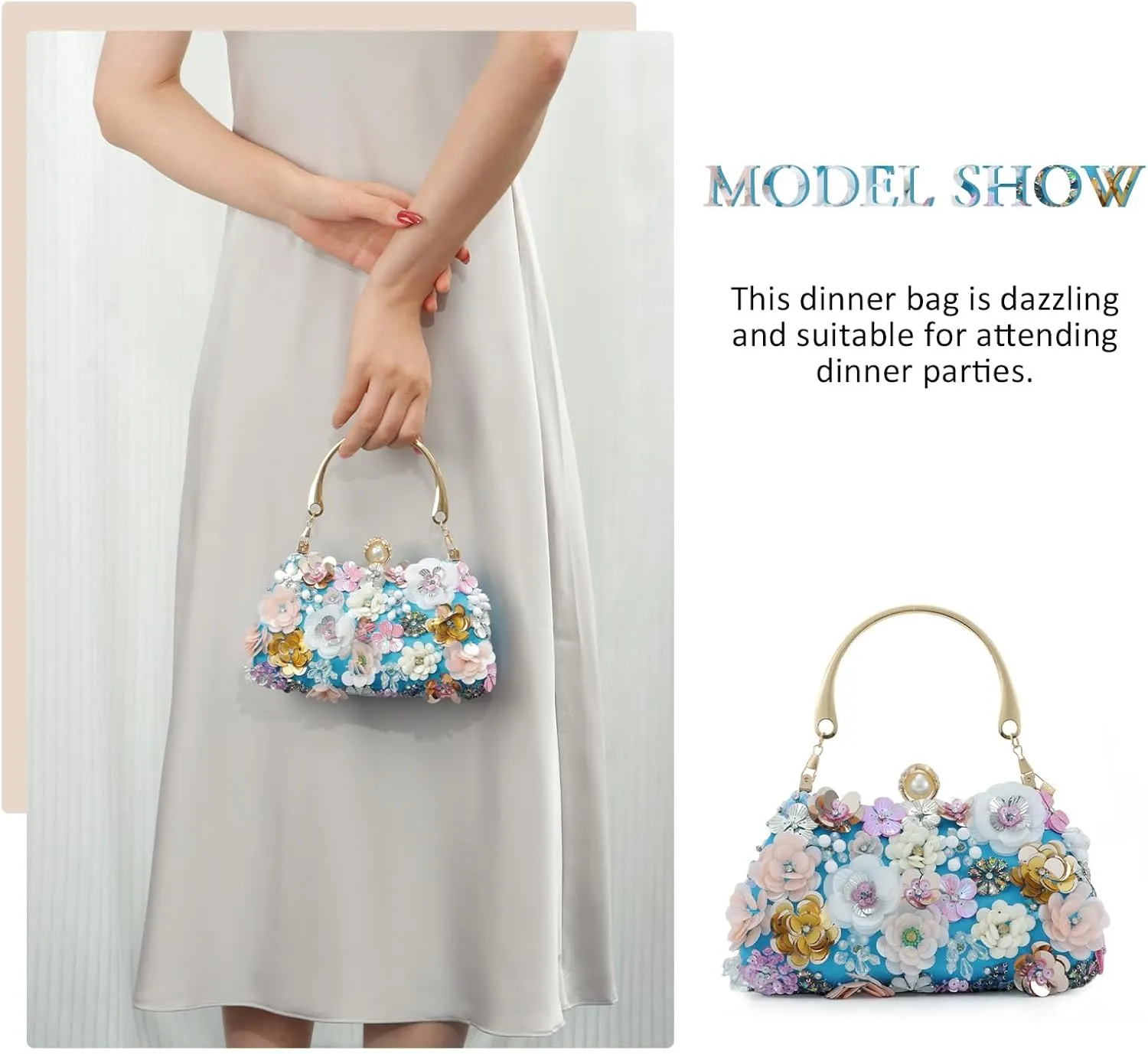 Fecialy Flower Clutch Purse Women 3D Floral Evening Handbags Chain Strap Shoulder Bag for Formal Party Bride Wedding