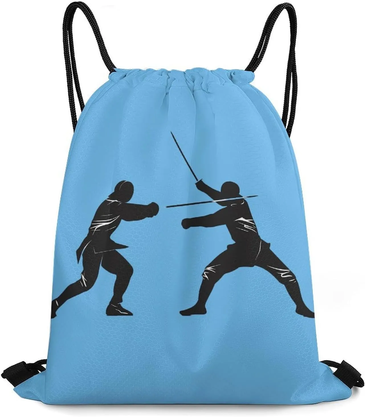 Fencing Silhouette Drawstring Backpack Durable String Bag Sports Sackpack Cinch Bags for Gym Travel