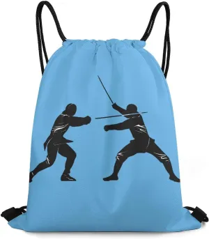 Fencing Silhouette Drawstring Backpack Durable String Bag Sports Sackpack Cinch Bags for Gym Travel