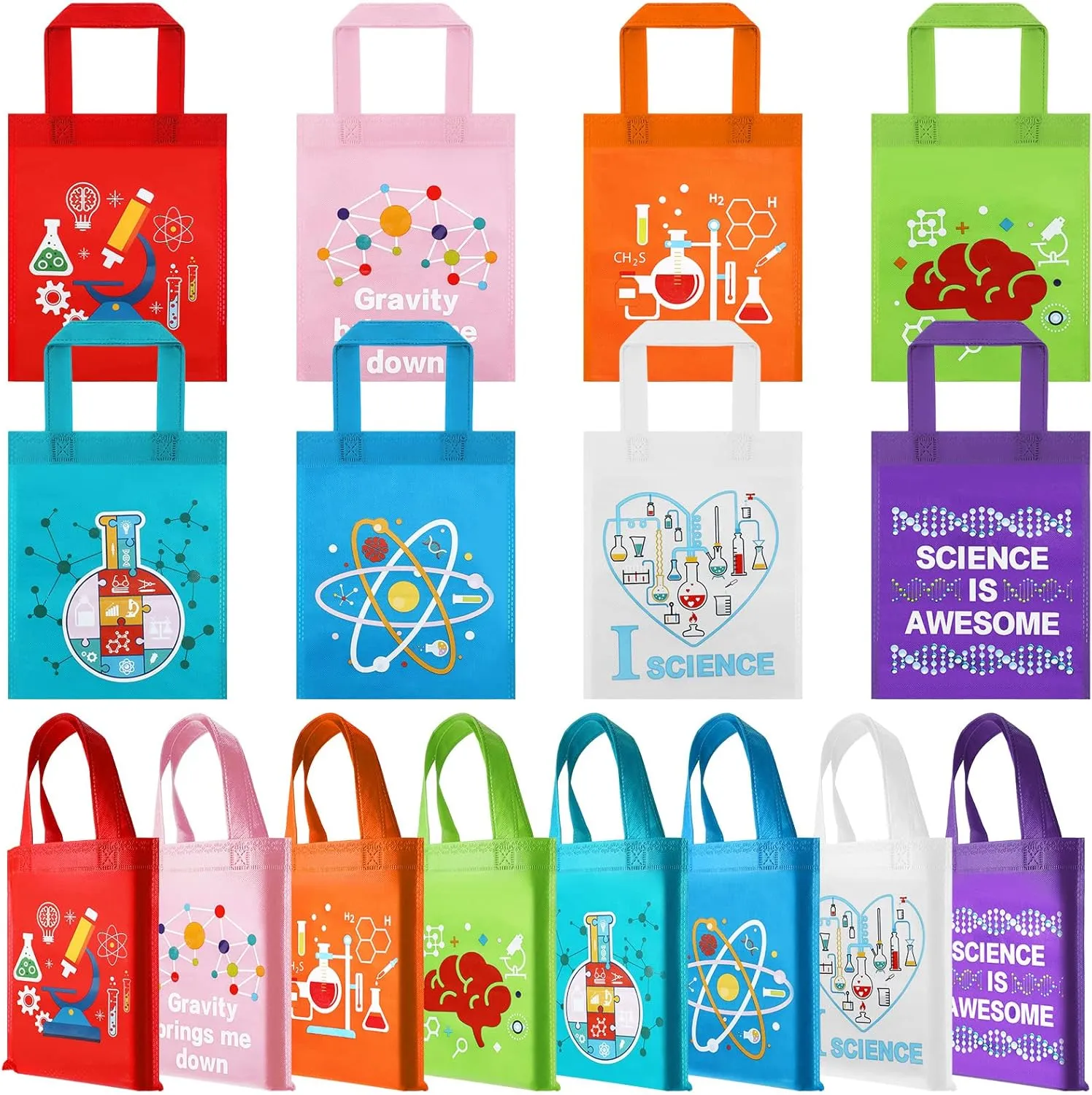 Ferraycle 24 Pcs Science Party Favor Bags Lab Week 2025 Decorations Non Woven Goodie Treat Gift Bags with Handles Science Themed Birthday Party Supplies