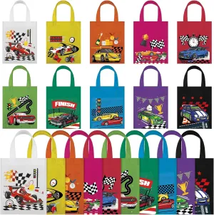 Ferraycle 30 Pcs Race Car Gift Bags Party Favor Non Woven Treat Bags with Handle Cars Theme Birthday Party Decorations Goodie Supplies for Racing Enthusiasts(Multicolor)