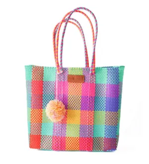Fiesta Woven Tote Bag, Handwoven Recycled Plastic Tote, Oaxaca Mexican Woven Purse, Water-Resistant Beach Bag, Summer Bag, Everyday Tote