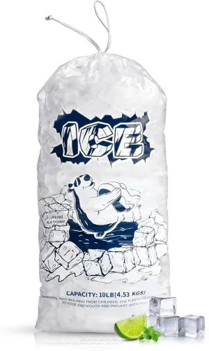 FireKylin Ice Bags 10 lb with Drawstring,100 Pack Plastic Ice Bags for Ice Storage, BD-003