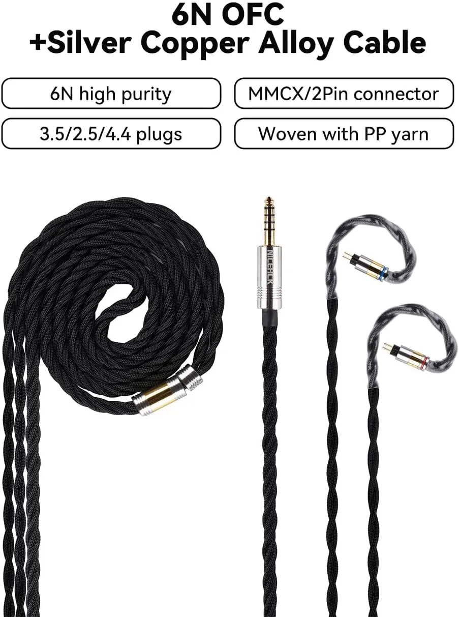 FirstTouch in Ear Monitor, 6N OFC IEM Cable, Silver Copper Alloy Earphone Upgraded Cords, HiFi Wired IEMs Cable for ZS10 PRO 2 AS10 PRO ZSN PRO X Wan’er SIMGOT EM6L (3.5mm 0.78 2pin)