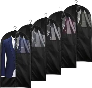 Foraineam 5 Pack 43 Inch Oxford Fabric Garment Bag Suit Cover Bags with Zipper and Transparent Window for Travel and Storage, Washable Suit Bag for Suits, Coats, Shirts, Dresses
