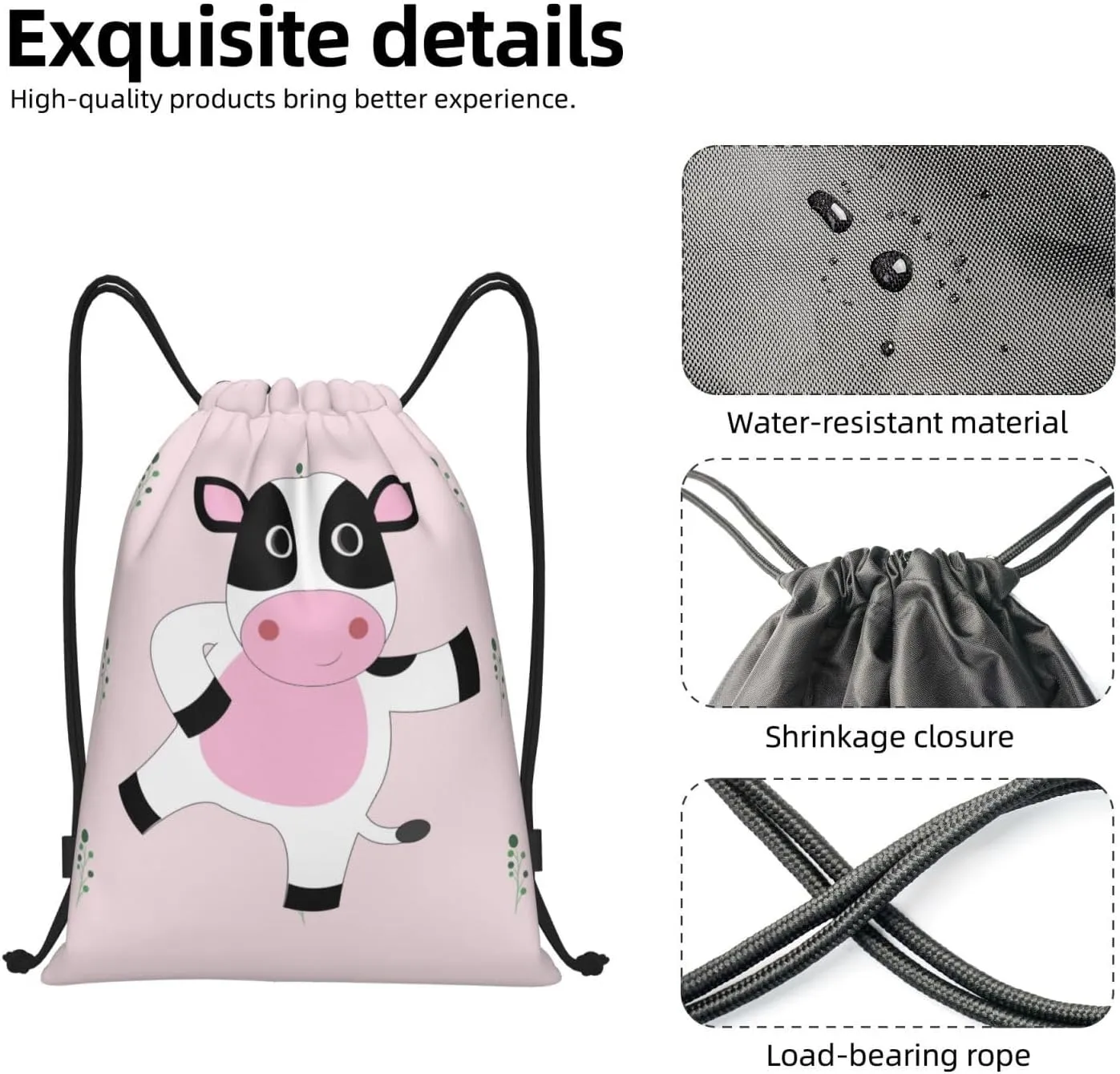 FoRes cartoon calf Versatile Drawstring Bags - Lightweight Gym Sackpack for Sports, Yoga, Dance, and Travel, Medium