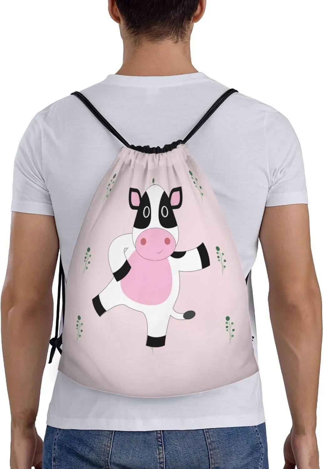 FoRes cartoon calf Versatile Drawstring Bags - Lightweight Gym Sackpack for Sports, Yoga, Dance, and Travel, Medium