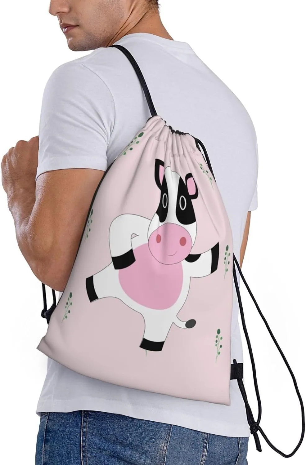 FoRes cartoon calf Versatile Drawstring Bags - Lightweight Gym Sackpack for Sports, Yoga, Dance, and Travel, Medium