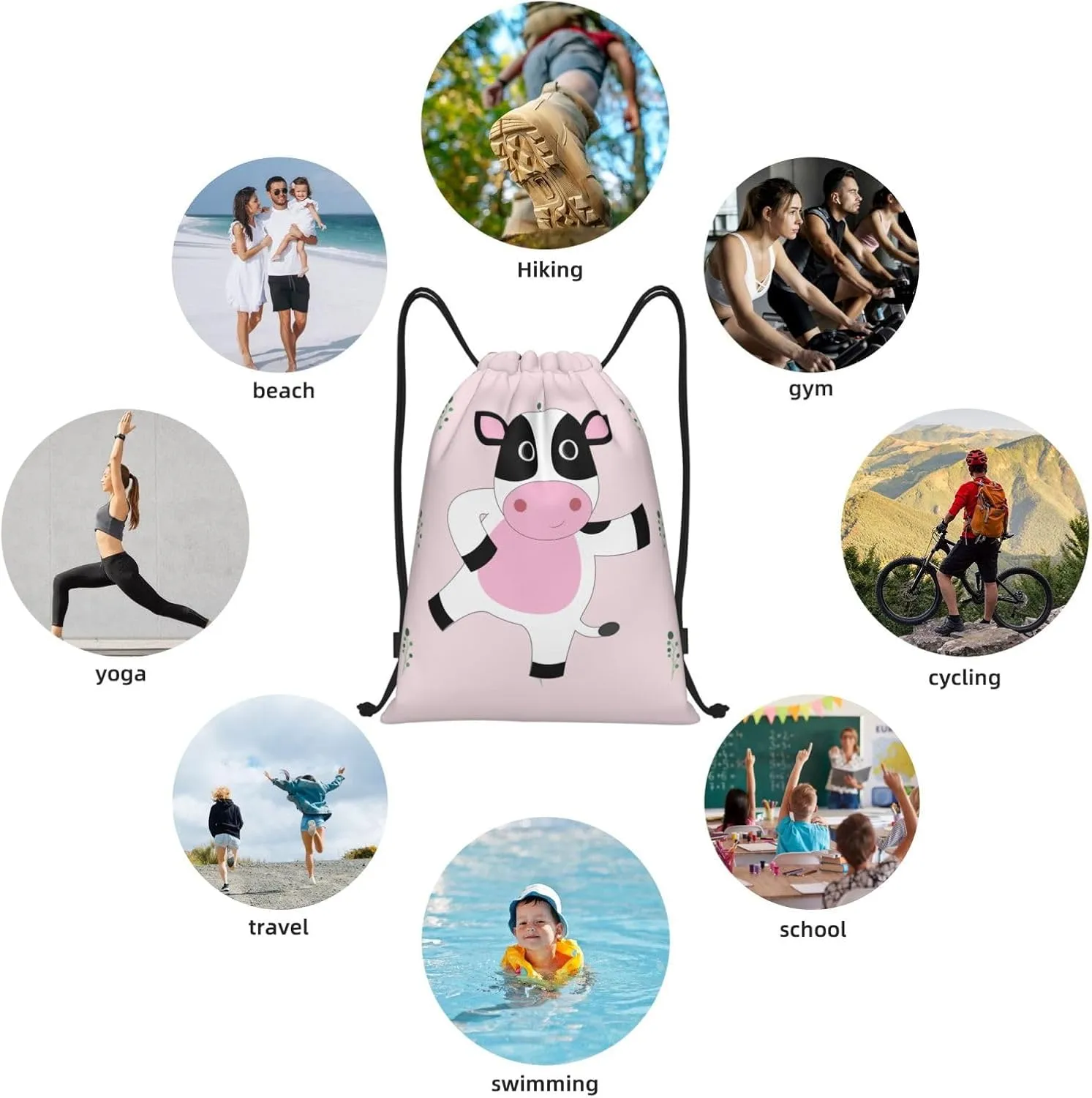 FoRes cartoon calf Versatile Drawstring Bags - Lightweight Gym Sackpack for Sports, Yoga, Dance, and Travel, Medium