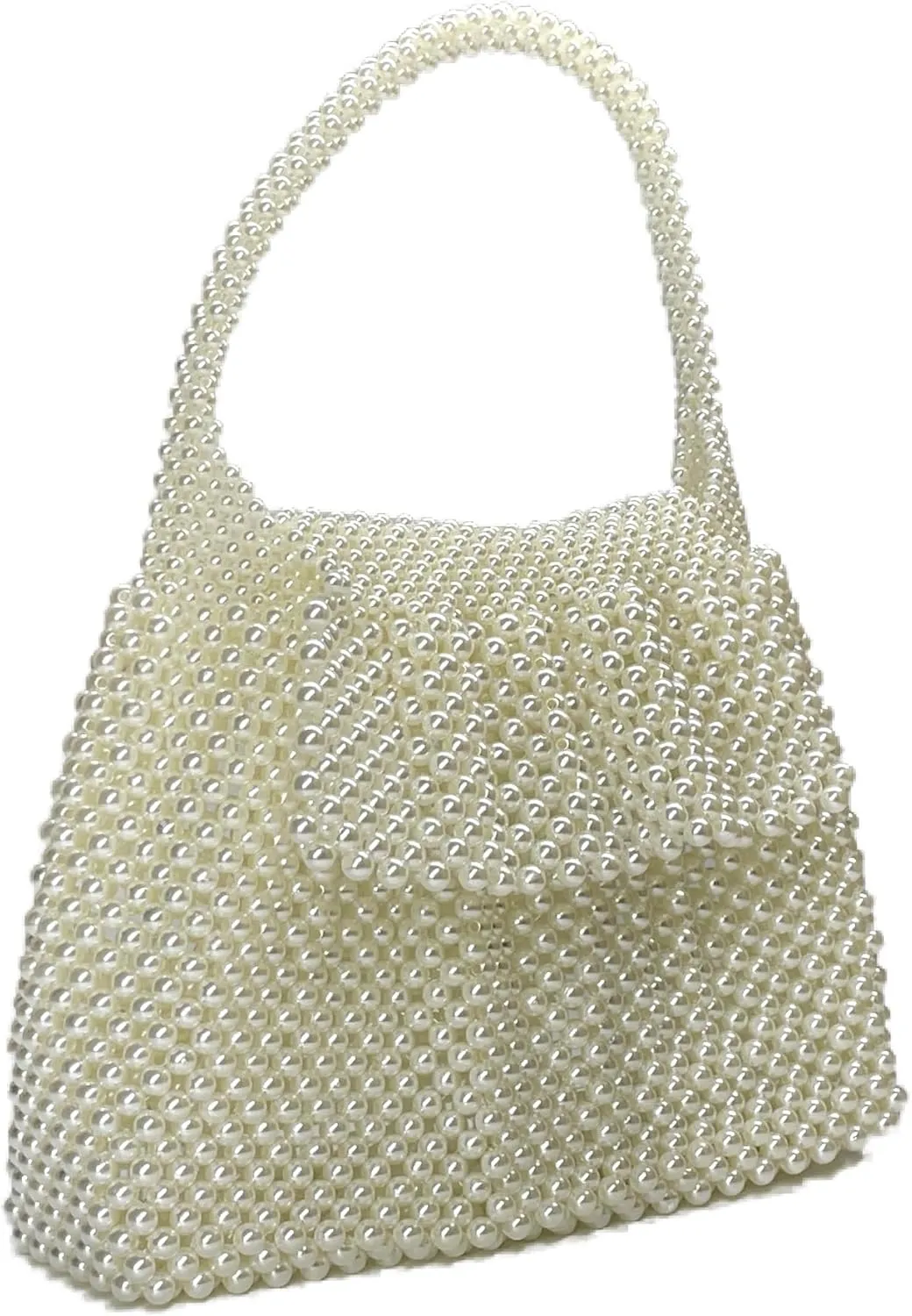 Formal Wristlet Purses, White Beaded Pearl Clutch Purse for Women, Elegant Evening Bag for Wedding Bride 1920s Party