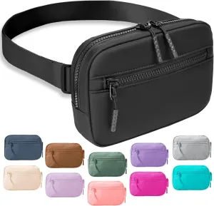 FORZAROCKET Essential Belt Bag w/Long Strap 70" & Front Zip Pocket – Crossbody Bag w/Extended Strap – Fanny Pack for Women Men – Two-Way Zipper Sling Bag – Travel & Plus Size Friendly, Black