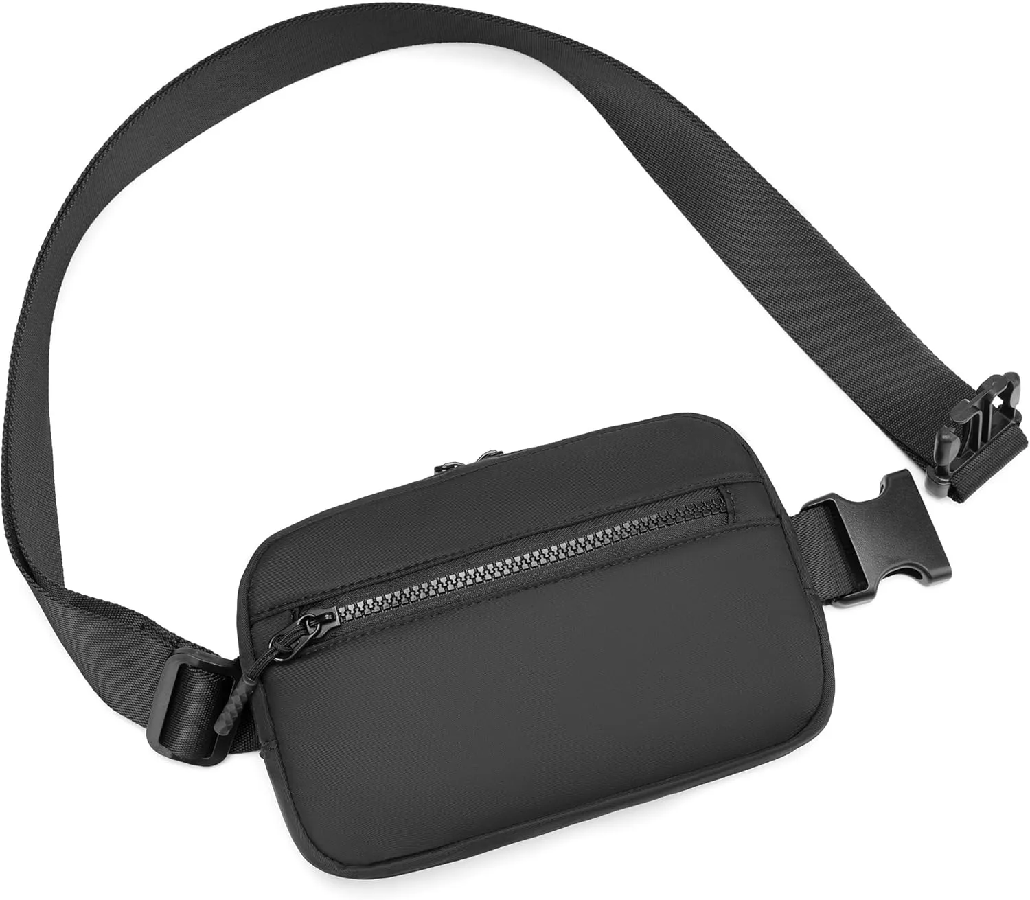 FORZAROCKET Essential Belt Bag w/Long Strap 70" & Front Zip Pocket – Crossbody Bag w/Extended Strap – Fanny Pack for Women Men – Two-Way Zipper Sling Bag – Travel & Plus Size Friendly, Black