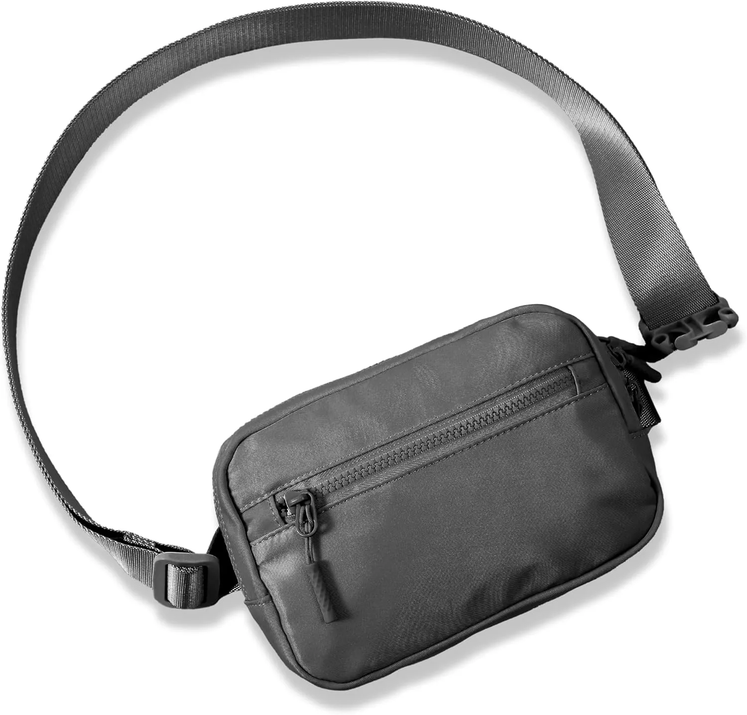 FORZAROCKET Essential Belt Bag w/Long Strap 70" & Front Zip Pocket – Crossbody Bag w/Extended Strap – Fanny Pack for Women Men – Two-Way Zipper Sling Bag – Travel & Plus Size Friendly, Dark Grey