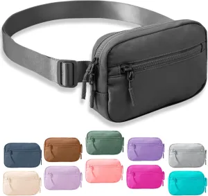 FORZAROCKET Essential Belt Bag w/Long Strap 70" & Front Zip Pocket – Crossbody Bag w/Extended Strap – Fanny Pack for Women Men – Two-Way Zipper Sling Bag – Travel & Plus Size Friendly, Dark Grey