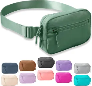 FORZAROCKET Essential Belt Bag w/Long Strap 70" & Front Zip Pocket – Crossbody Bag w/Extended Strap – Fanny Pack for Women Men – Two-Way Zipper Sling Bag – Travel & Plus Size Friendly, Green