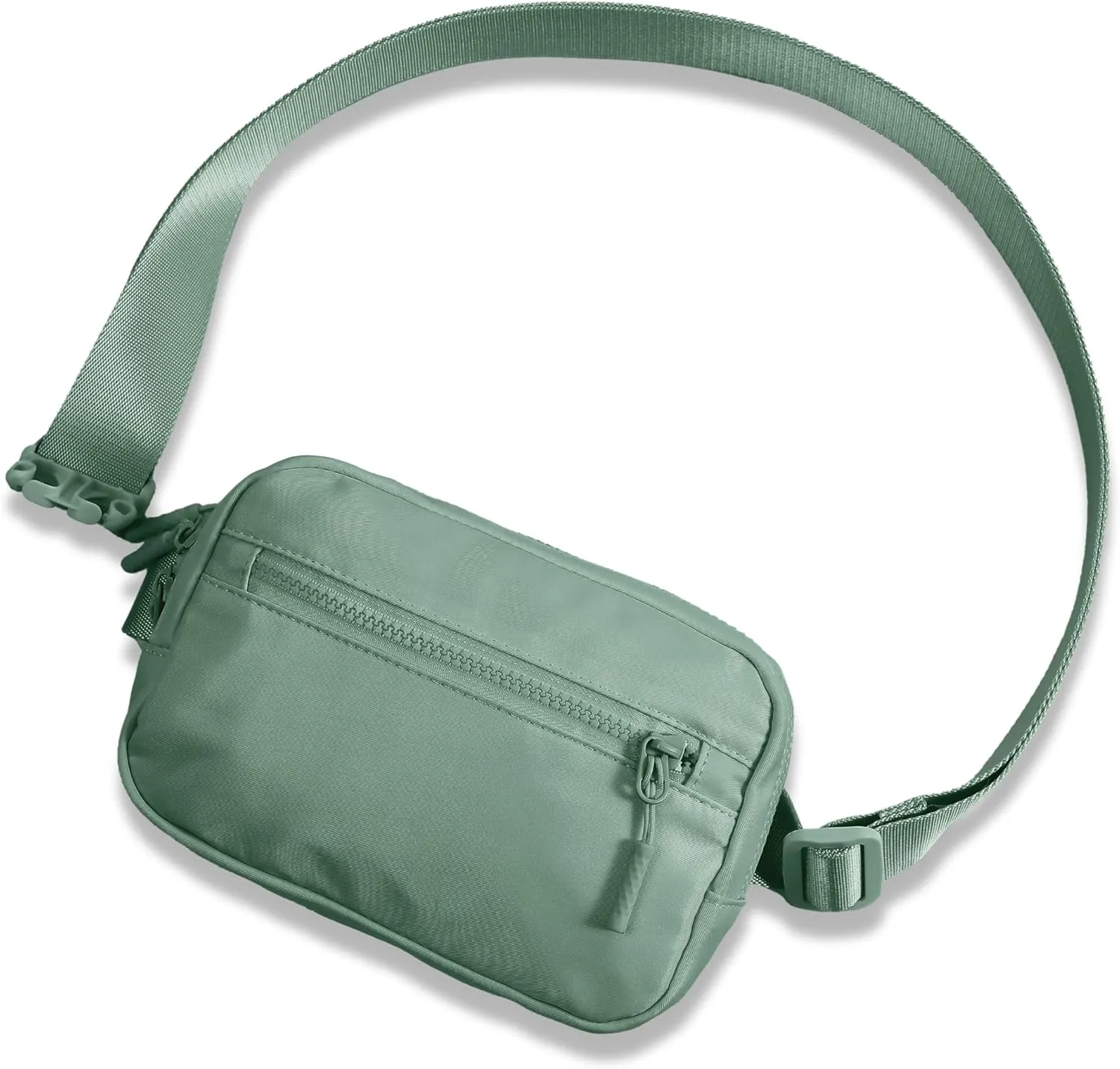FORZAROCKET Essential Belt Bag w/Long Strap 70" & Front Zip Pocket – Crossbody Bag w/Extended Strap – Fanny Pack for Women Men – Two-Way Zipper Sling Bag – Travel & Plus Size Friendly, Green
