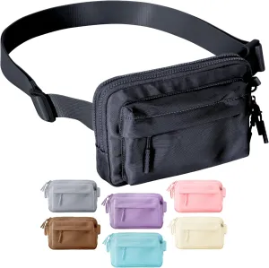 FORZAROCKET Essential  Belt Bag w/Long Strap 70" – Double Compartment – Crossbody Bag w/Extended Strap – Fanny Pack for Women Men – Two-Way Zipper Sling Bag – Travel & Plus Size Friendly, Black