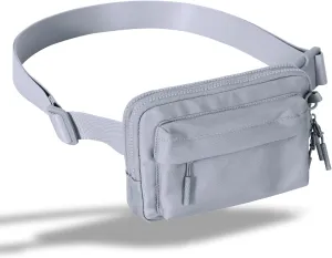 FORZAROCKET Essential  Belt Bag w/Long Strap 70" – Double Compartment – Crossbody Bag w/Extended Strap – Fanny Pack for Women Men – Two-Way Zipper Sling Bag – Travel & Plus Size Friendly, Light Grey