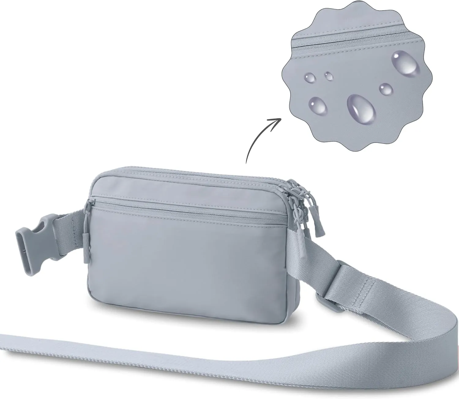 FORZAROCKET Essential  Belt Bag w/Long Strap 70" – Double Compartment – Crossbody Bag w/Extended Strap – Fanny Pack for Women Men – Two-Way Zipper Sling Bag – Travel & Plus Size Friendly, Light Grey
