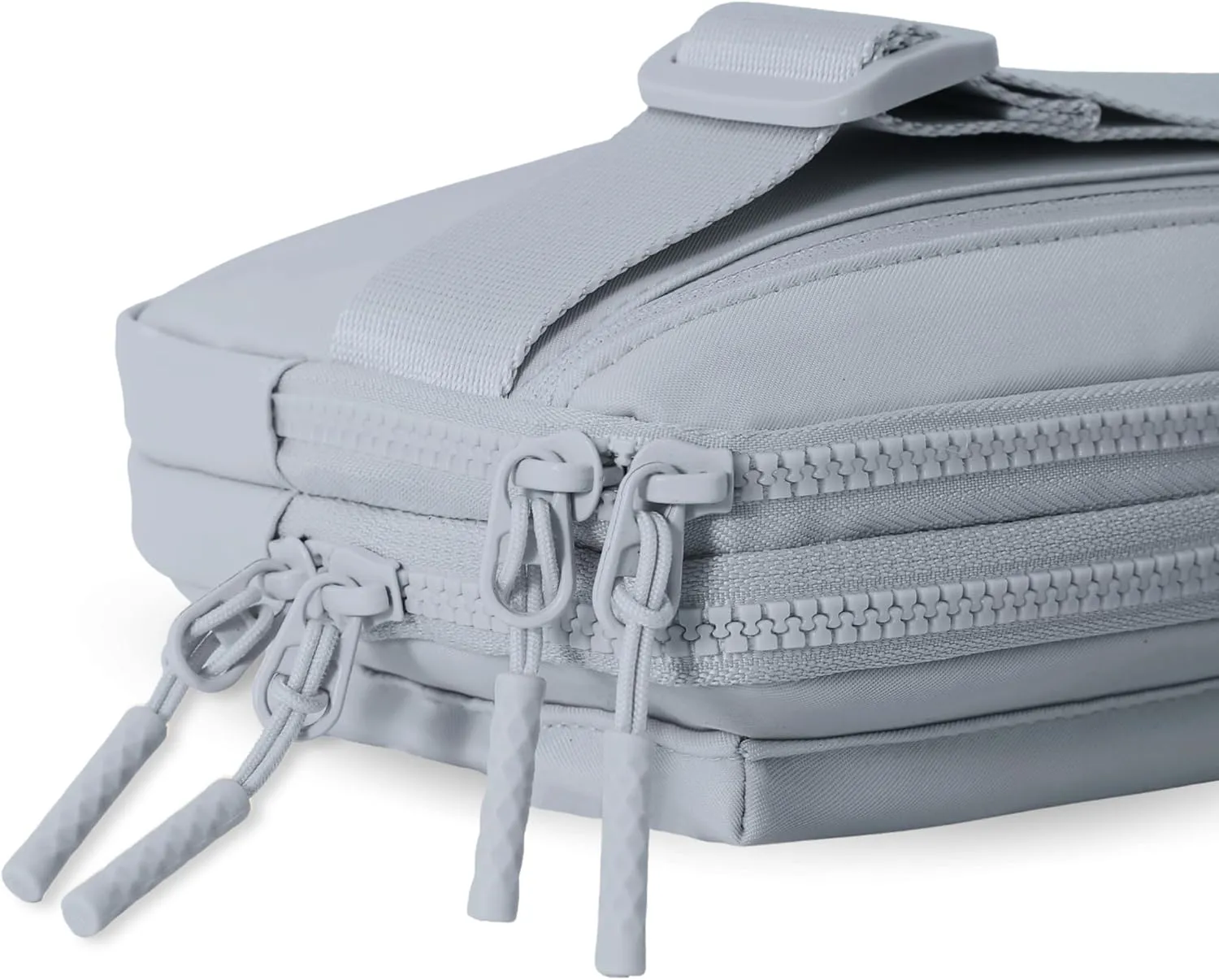 FORZAROCKET Essential  Belt Bag w/Long Strap 70" – Double Compartment – Crossbody Bag w/Extended Strap – Fanny Pack for Women Men – Two-Way Zipper Sling Bag – Travel & Plus Size Friendly, Light Grey