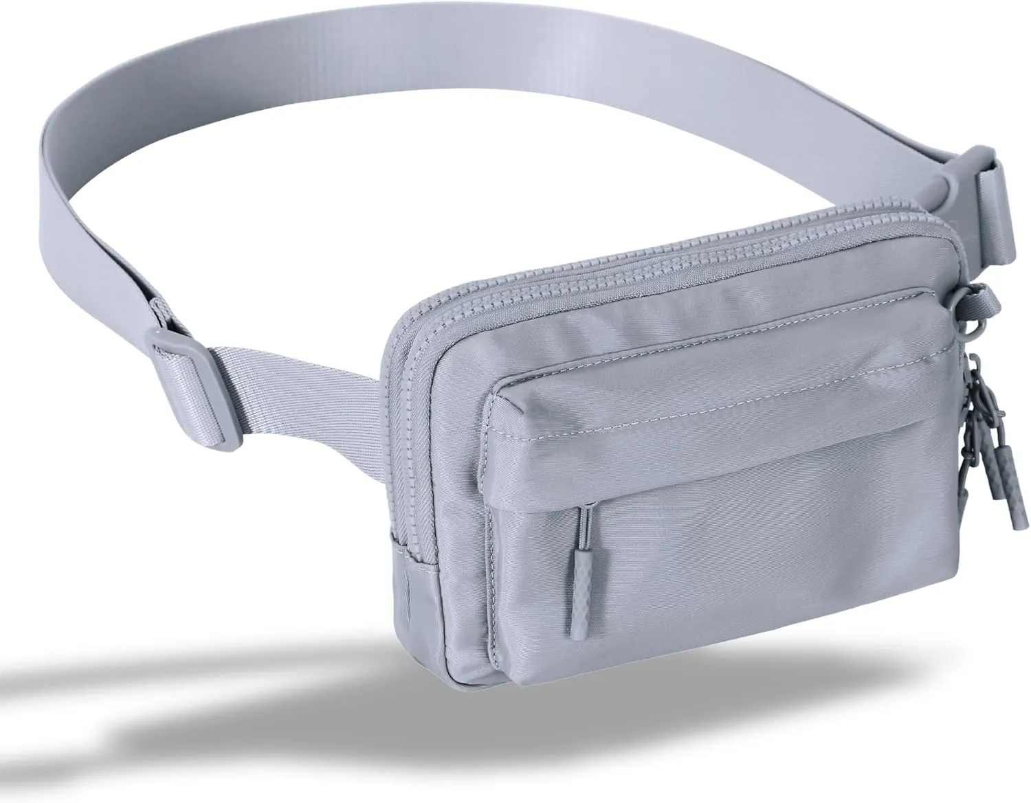 FORZAROCKET Essential  Belt Bag w/Long Strap 70" – Double Compartment – Crossbody Bag w/Extended Strap – Fanny Pack for Women Men – Two-Way Zipper Sling Bag – Travel & Plus Size Friendly, Light Grey