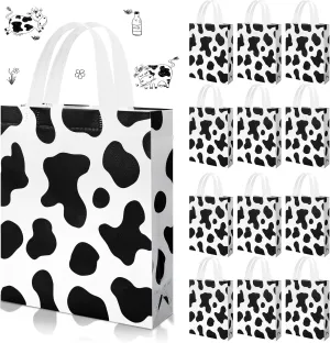 Frienda 20 Pieces Cow Print Gift Bags - Non Woven Tote Bags with Handle for Cow Theme Birthday Party & Baby Shower Supplies