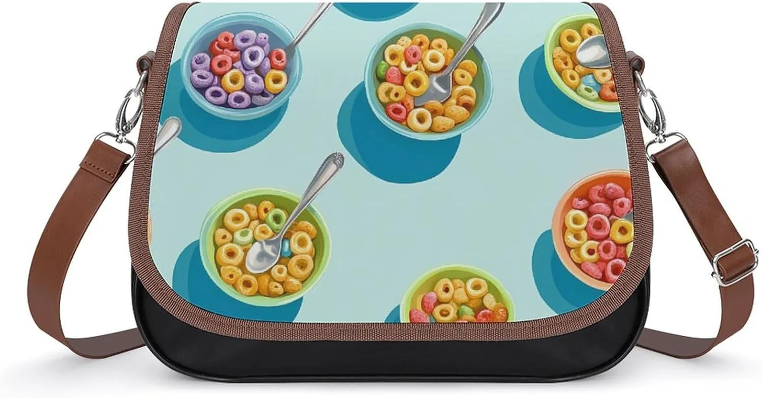Fruit Loops Cereal Crossbody Bags for Women Shoulder Bag Flap Handbags Leather Cross Body Purse