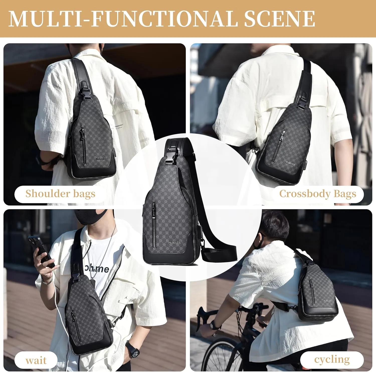 FSD. WG sling Backpack for Men Chest Bag Crossbody Shoulder Bags Travel Hiking Bag Purse for Men with Water Resistant