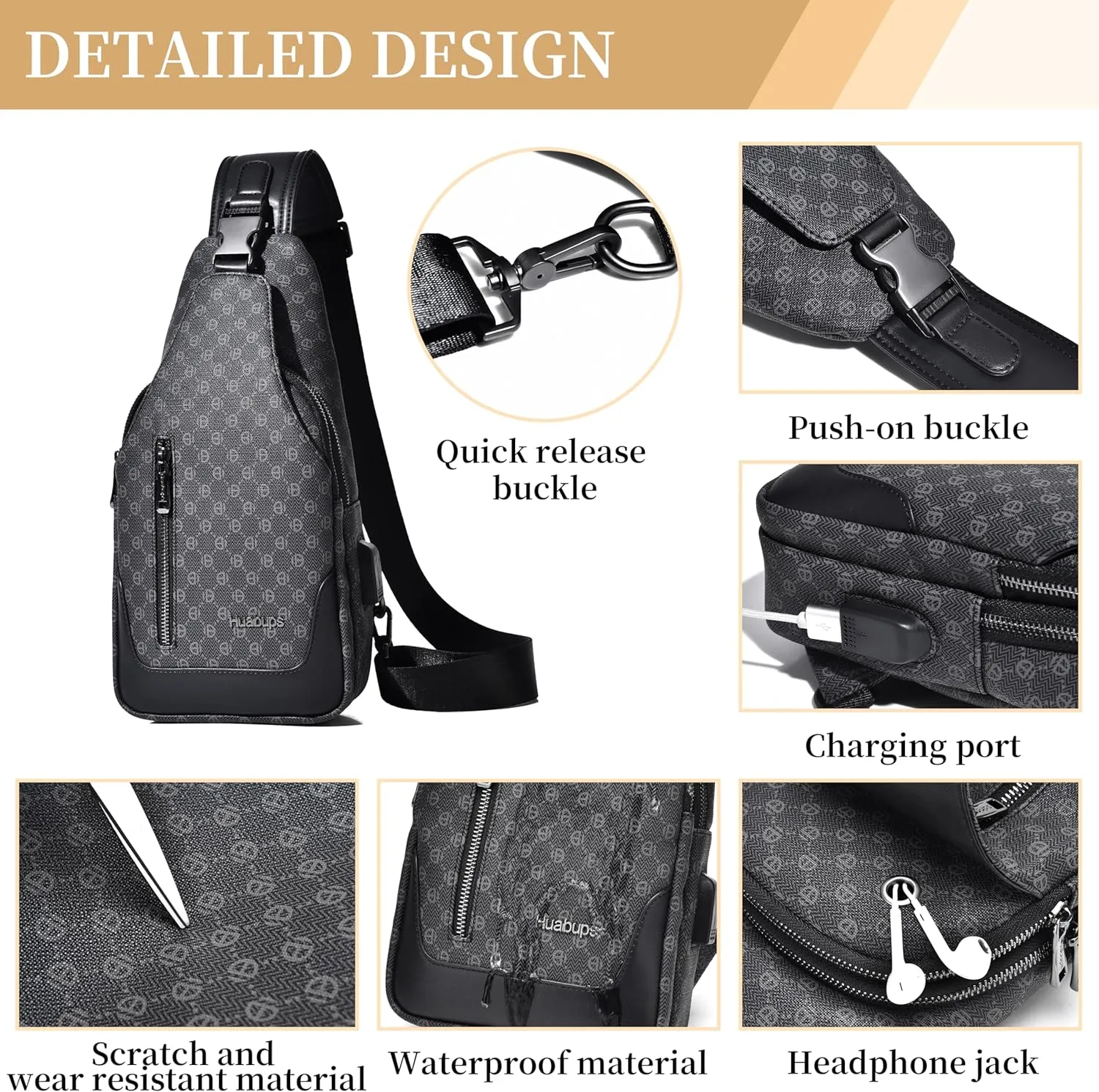 FSD. WG sling Backpack for Men Chest Bag Crossbody Shoulder Bags Travel Hiking Bag Purse for Men with Water Resistant