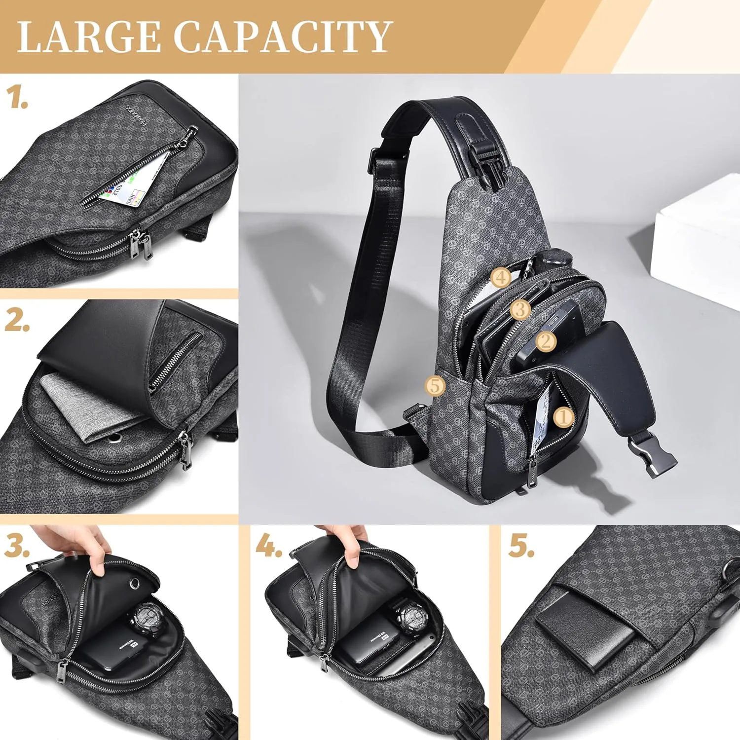 FSD. WG sling Backpack for Men Chest Bag Crossbody Shoulder Bags Travel Hiking Bag Purse for Men with Water Resistant