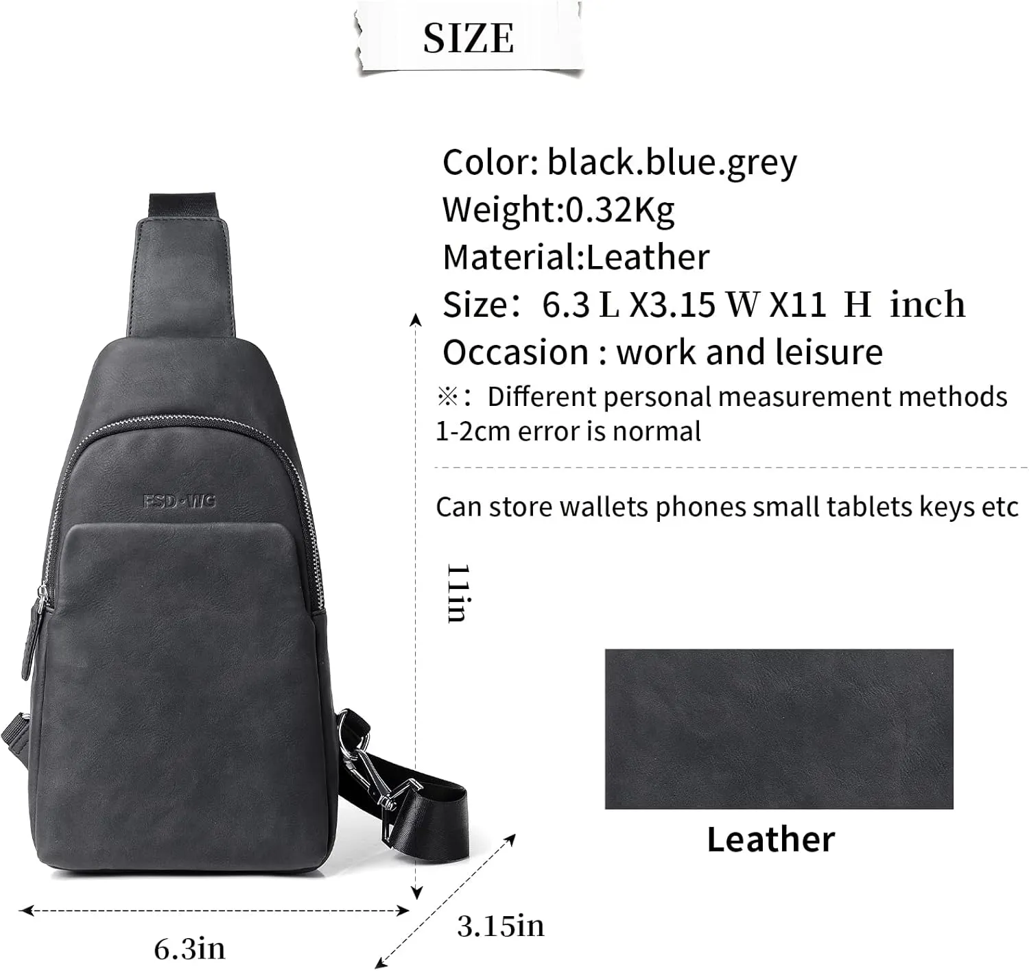 FSD.WG sling Backpack for Men Chest Bag Crossbody Shoulder Bags Travel Bag Purse for Men with Water Resistant