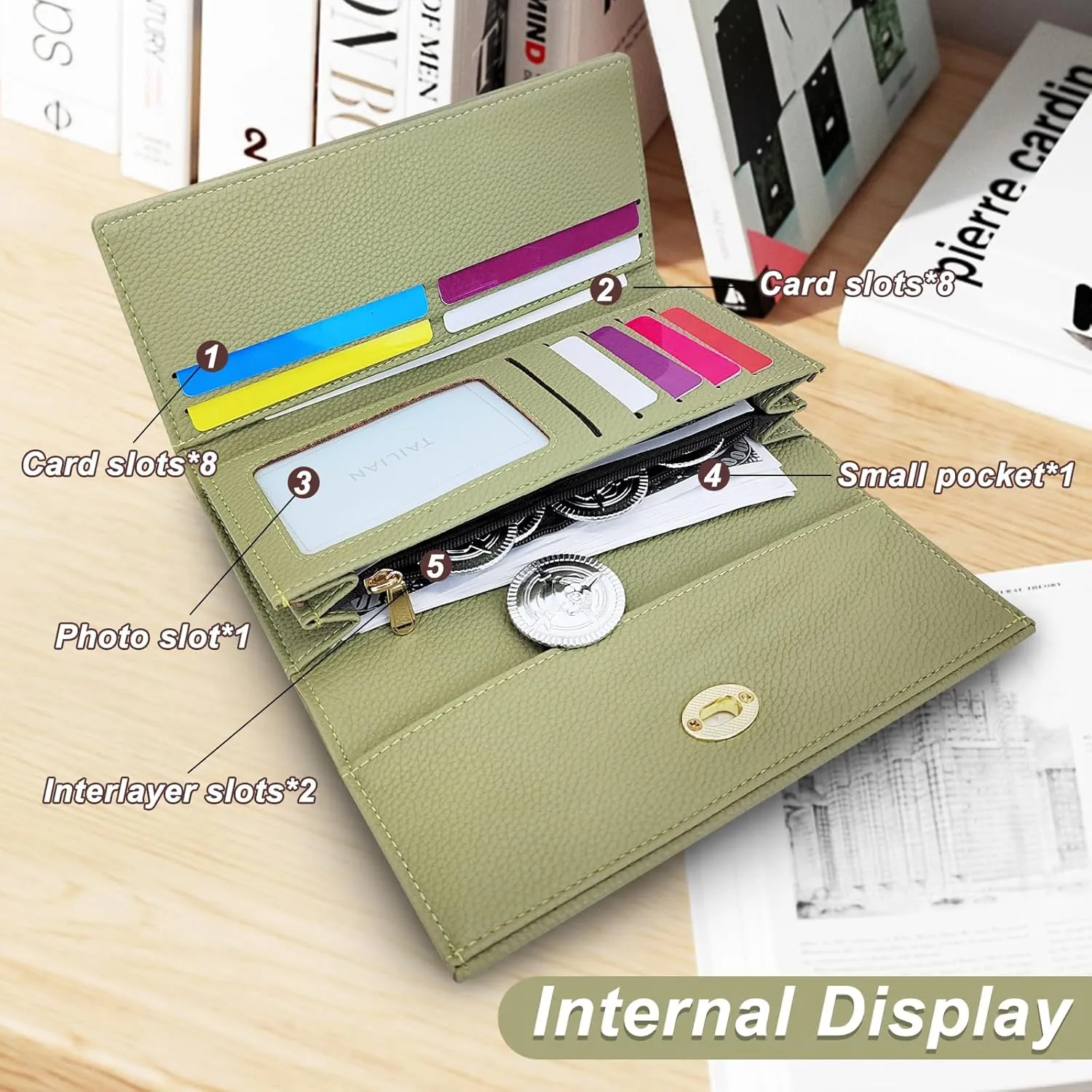 FuninCrea Women’s Wallet, PU Leather Wallet Purse Simple Fashion Litchi Pattern Trifold Wallets for Women with Multi Card Slots ID Window Coin Zipper Pocket (Black L)