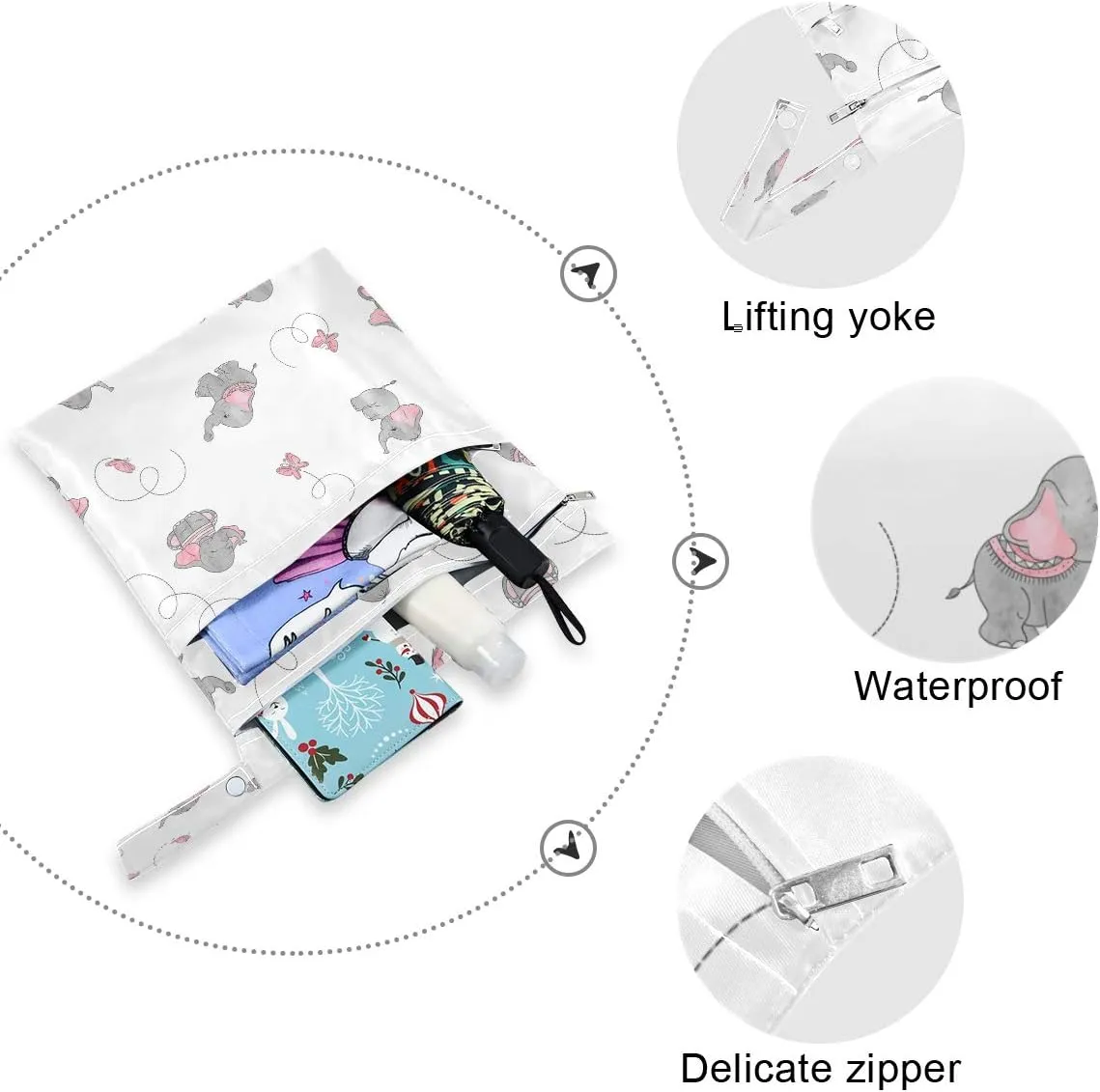 Funny Fishes Wet Dry Bag for Cloth Diaper, Swimsuit & Travel - Water Resistant Wet Bags - Perfect for Wet Clothes, Toiletries, Beach，2 Pack