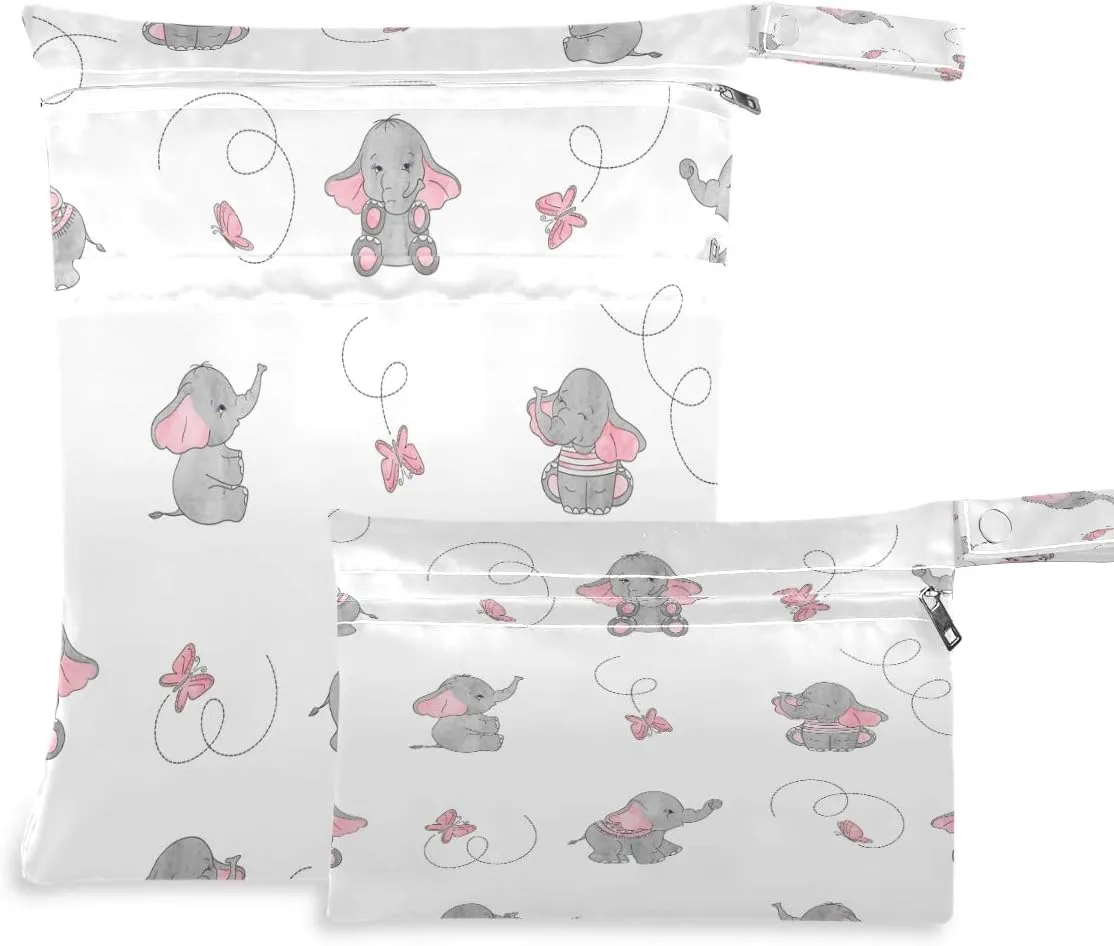 Funny Fishes Wet Dry Bag for Cloth Diaper, Swimsuit & Travel - Water Resistant Wet Bags - Perfect for Wet Clothes, Toiletries, Beach，2 Pack