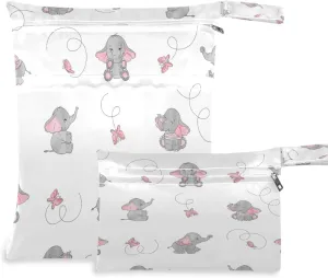 Funny Fishes Wet Dry Bag for Cloth Diaper, Swimsuit & Travel - Water Resistant Wet Bags - Perfect for Wet Clothes, Toiletries, Beach，2 Pack